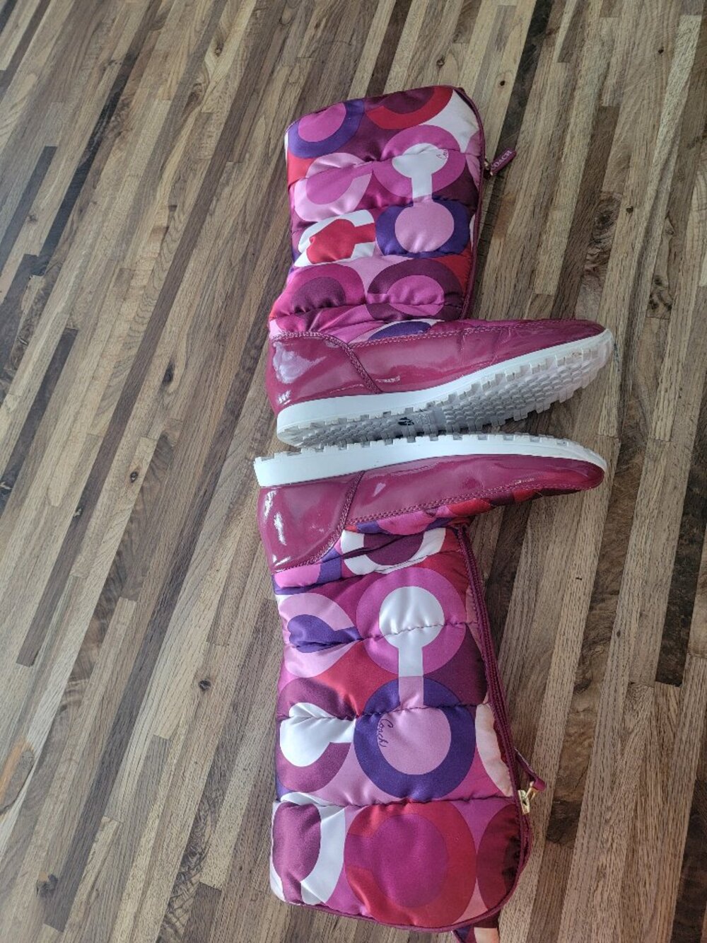 Coach JOLT Pink Signature C Logo Camo Print Silky Insulated Snow Boots - Picture 9 of 13